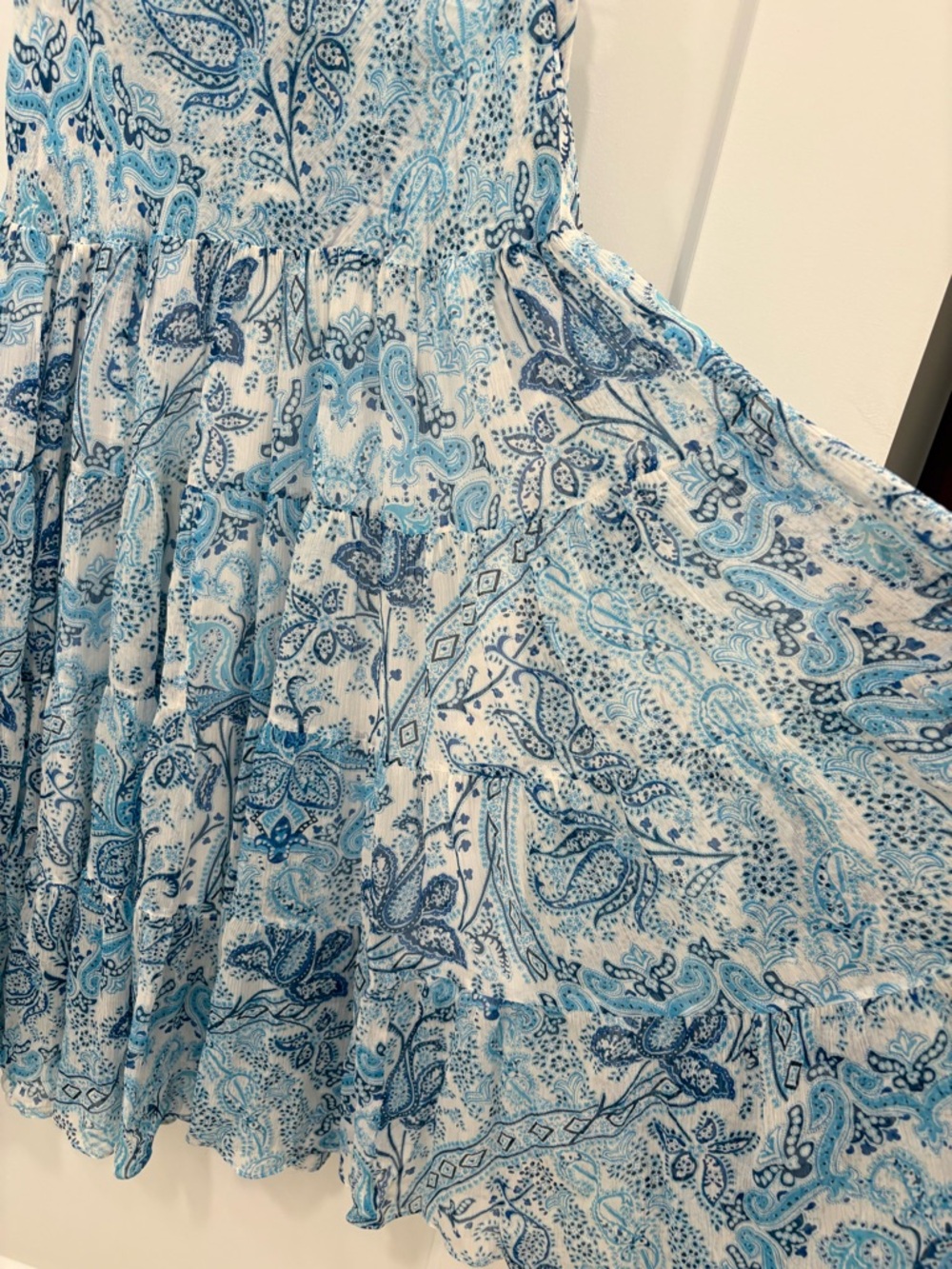 Lauren Ralph Lauren Blue Silk Chiffon Paisley Tiered Peasant Skirt Size SP - Picture 3 of 12